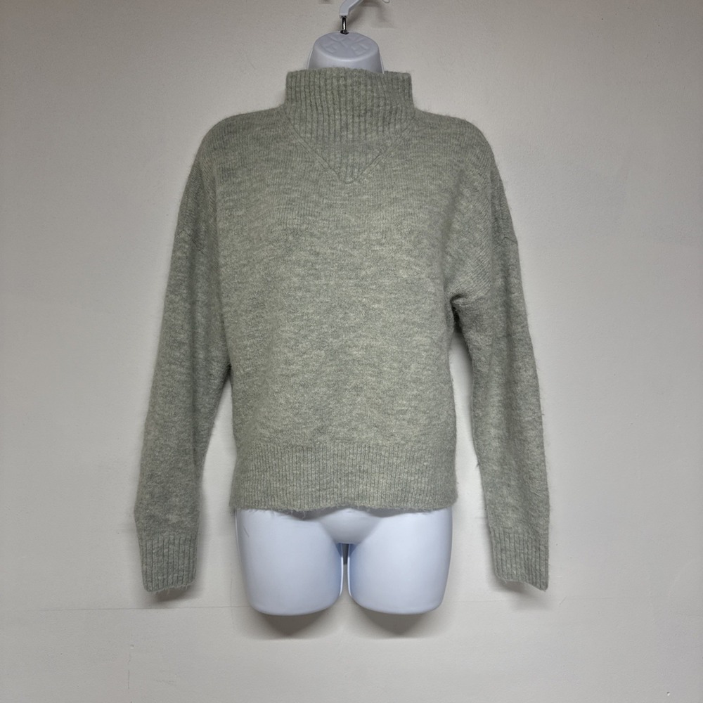 Madewell Sweater Womens Medium Green Mock Neck Long Sleeve Alpaca Wool Blend